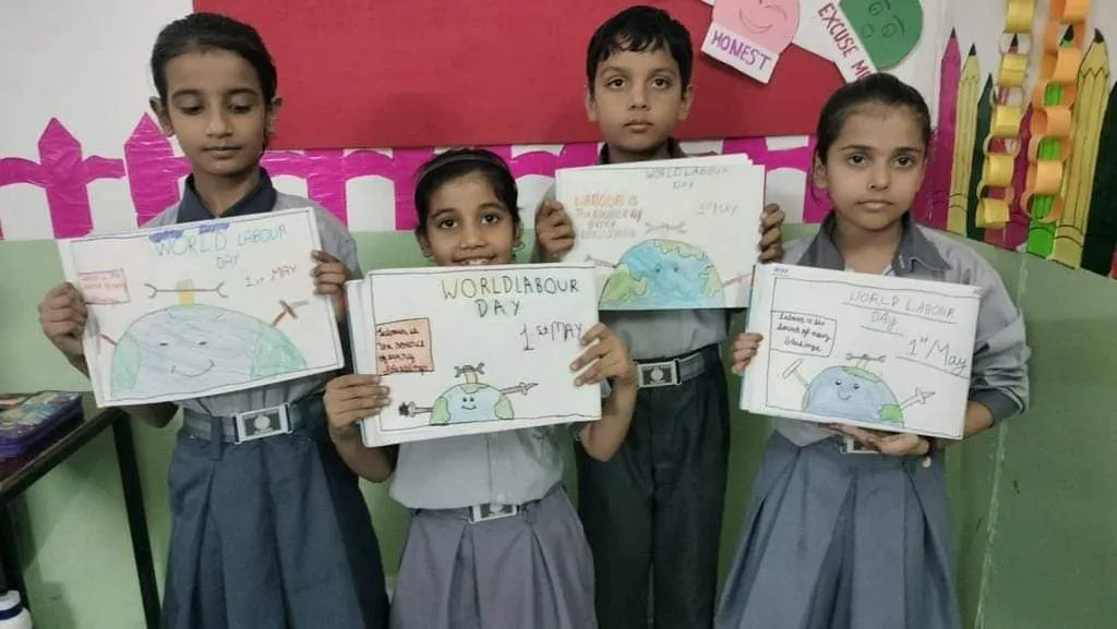Students with achievement certificates at SBS Alwar